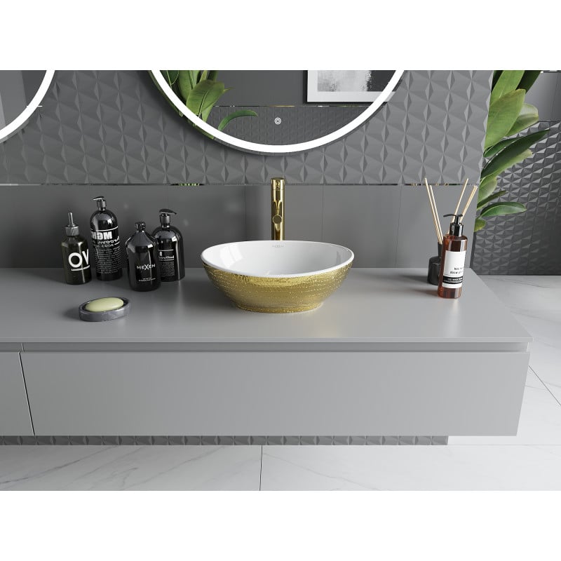 Mexen Elza countertop washbasin 40 x 33 cm, white/gold scale pattern - 21014008
