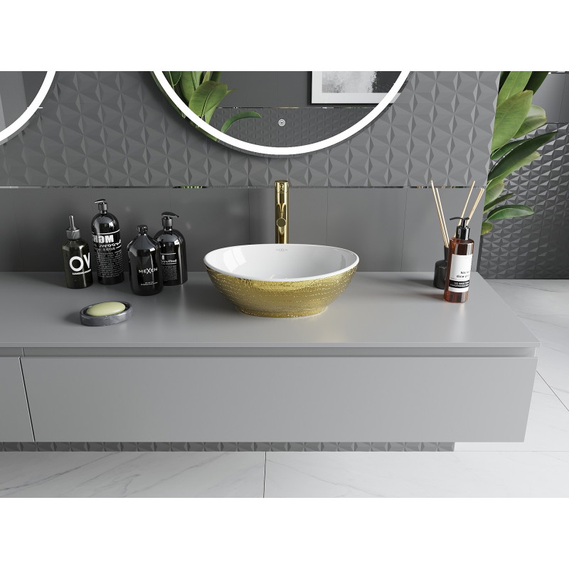Mexen Elza lavabo sobre encimera 40 x 33 cm, blanco/dorado patrón escamas - 21014008