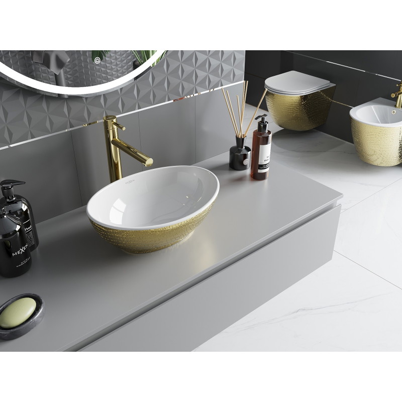 Mexen Elza opbouw wastafel 40 x 33 cm, wit/goud vissenmotief - 21014008