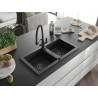 Mexen Mario Granit-Doppelspülbecken mit Küchenarmatur Duo, schwarz - 6504-77-671701-70-B