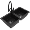 Mexen Mario fregadero de granito de 2 compartimentos con grifo de cocina Duo, negro - 6504-77-671701-70-B