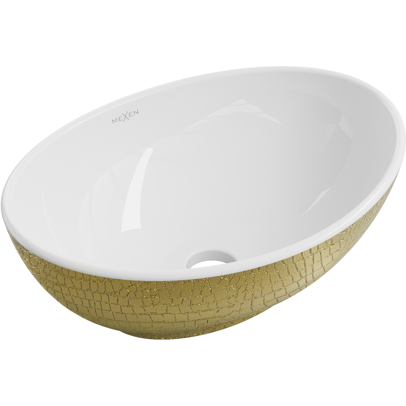 Mexen Elza tasolle asennettava pesuallas 40 x 33 cm, valkoinen/kultainen suomukuvio - 21014008