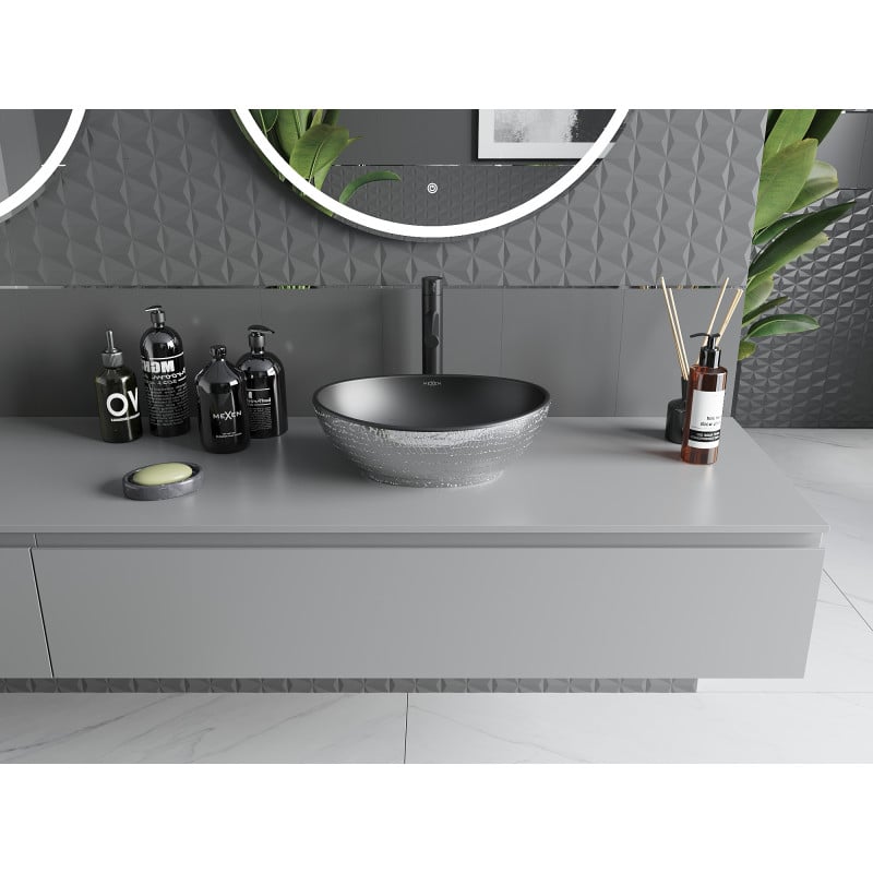 Mexen Elza countertop washbasin 40 x 33 cm, black matte/silver scale pattern - 21014022