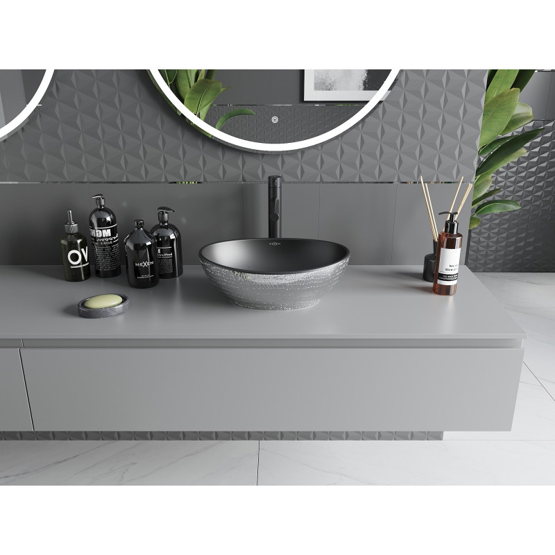 Mexen Elza lavabo de sobremesa 40 x 33 cm, negro mate/dibujo de escamas plateado - 21014022