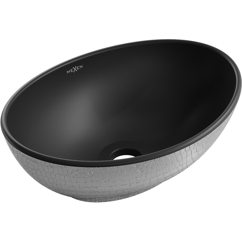 Mexen Elza lavabo de sobremesa 40 x 33 cm, negro mate/dibujo de escamas plateado - 21014022