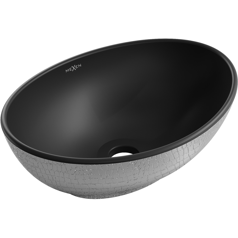 Mexen Elza lavabo sobre encimera 40 x 33 cm, negro mate/patrón de escamas plateado - 21014022