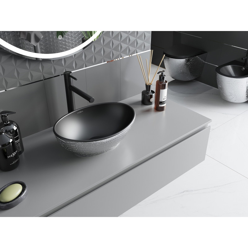 Mexen Elza lavabo sobre encimera 40 x 33 cm, negro mate/patrón de escamas plata - 21014022
