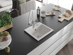 Mexen Milo lava-louça de granito 1-cuba com torneira de cozinha Duo, branco - 6505-20-671701-02