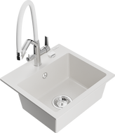 Mexen Milo fregadero de granito de 1 cuba con grifo de cocina Duo, blanco - 6505-20-671701-02