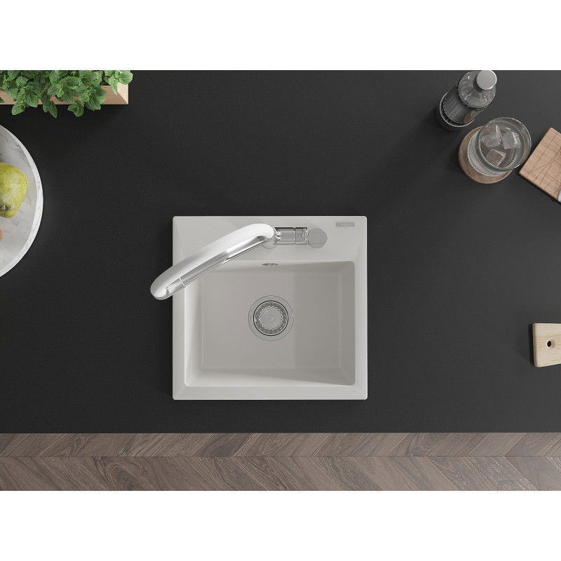 Mexen Milo fregadero de granito de 1 cuba con grifo de cocina Duo, blanco - 6505-20-671701-02