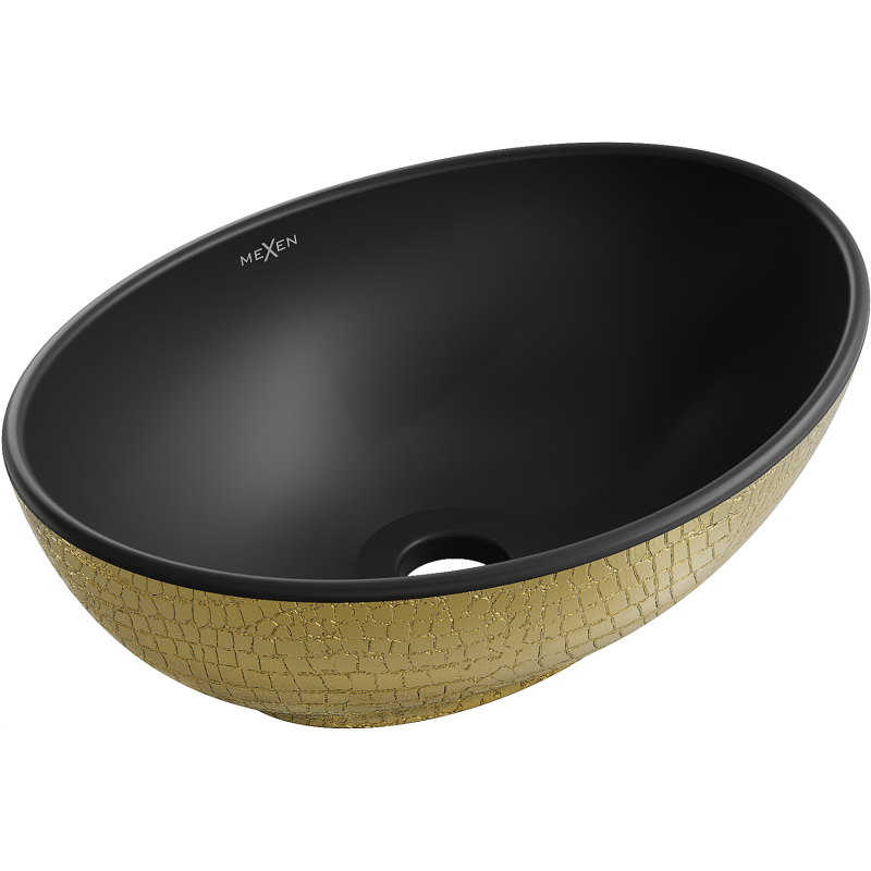 Mexen Elza lavatório de bancada 40 x 33 cm, preto mate/dourado padrão escama - 21014028
