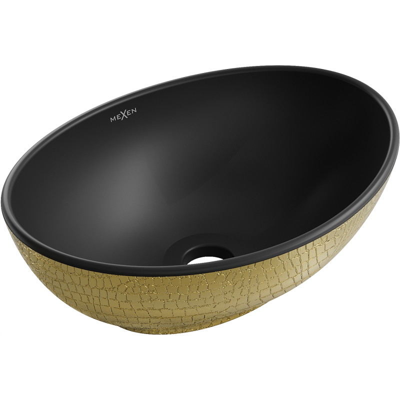 Mexen Elza wastafel opbouw 40 x 33 cm, zwart mat/gouden schubbenpatroon - 21014028