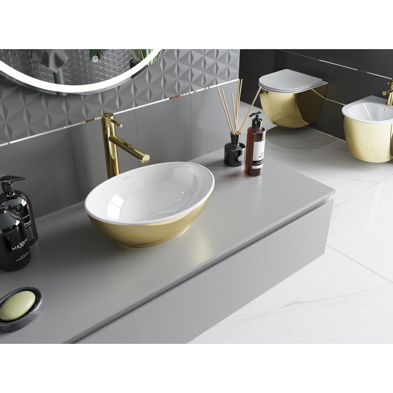 Mexen Elza lavabo de sobreponer 40 x 33 cm, blanco/dorado - 21014006