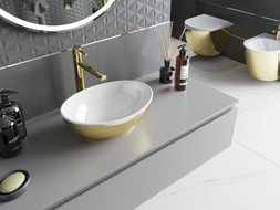 Mexen Elza lavabo de encimera 40 x 33 cm, blanco/dorado - 21014006