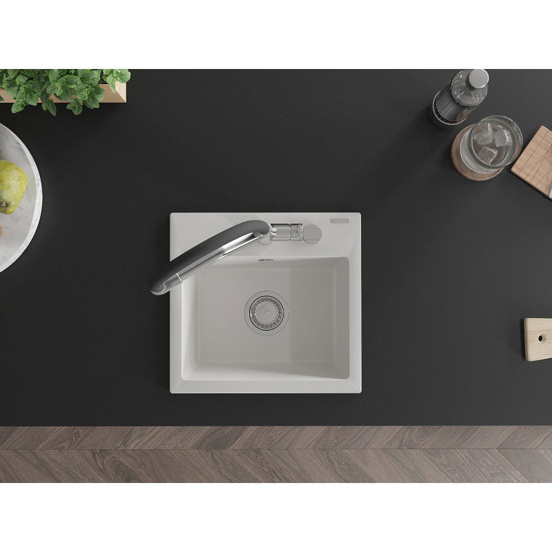 Mexen Milo granite kitchen sink 1-bowl with Duo kitchen tap, white - 6505-20-671701-07