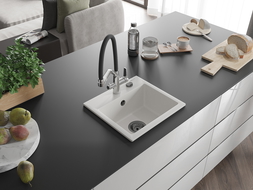 Mexen Milo fregadero de granito de 1 seno con grifo de cocina Duo, blanco - 6505-20-671701-07-B