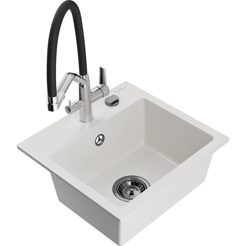 Mexen Milo graniidist 1-kambriline köögivalamu Duo segistiga, valge - 6505-20-671701-07-B