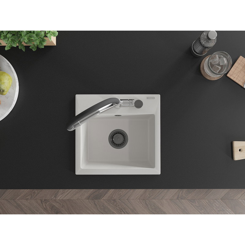 Mexen Milo 1-bowl granite kitchen sink with Duo tap, white - 6505-20-671701-07-B