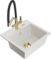 Mexen Milo fregadero de granito de 1 cámara con grifo de cocina Duo, blanco - 6505-20-671701-57-G