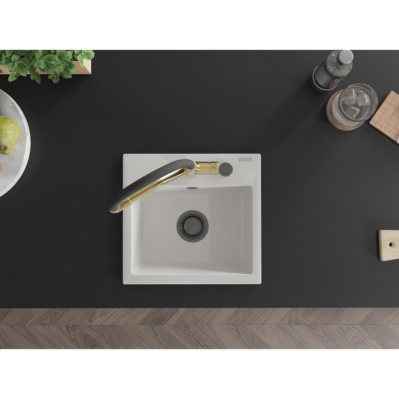 Mexen Milo lava-louça de granito de 1 cuba com torneira de cozinha Duo, branco - 6505-20-671701-57-B