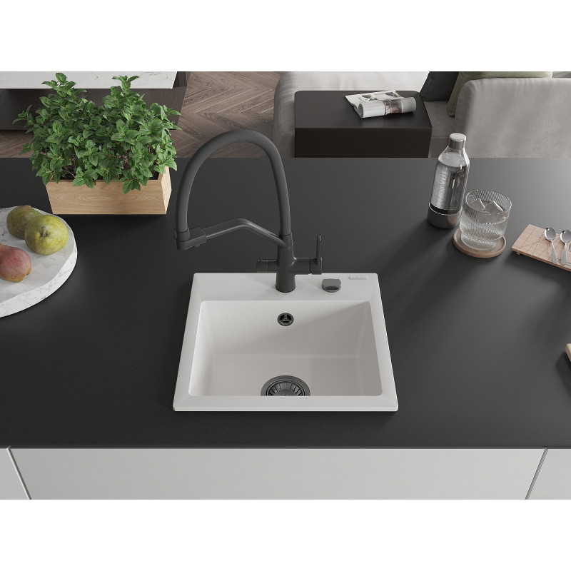 Mexen Milo évier en granit 1-bassin avec robinet de cuisine Duo, blanc - 6505-20-671701-70-B