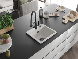 Mexen Milo fregadero de granito de 1 seno con grifo de cocina Duo, blanco - 6505-20-671701-70-B