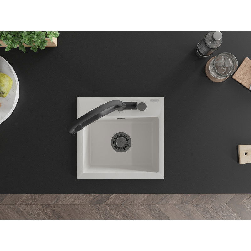 Mexen Milo lavello da cucina in granito a 1 vasca con rubinetto Duo, bianco - 6505-20-671701-70-B
