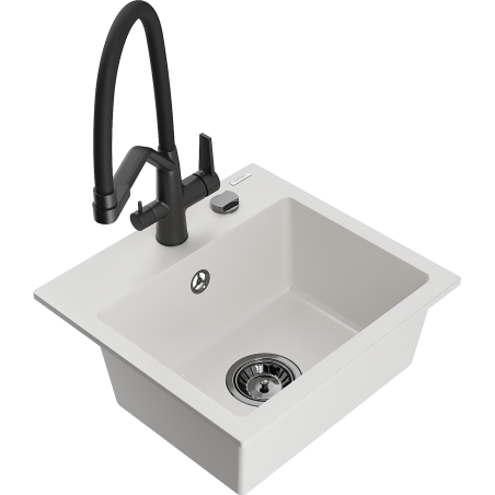 Mexen Milo Granitspüle 1-Schüssel mit Küchenarmatur Duo, weiß - 6505-20-671701-70-B