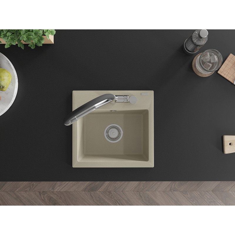 Mexen Milo évier en granit 1 bac avec robinet de cuisine Duo, beige - 6505-69-671701-07