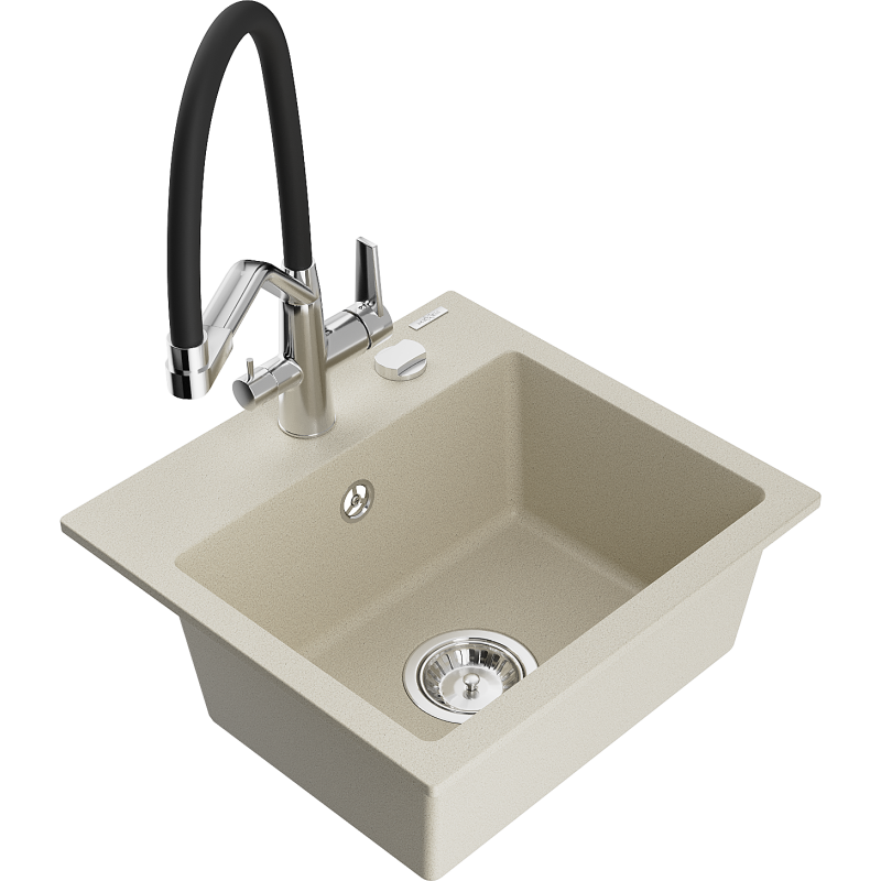 Mexen Milo granitdiskbänk med 1-ho och Duo köksblandare, beige - 6505-69-671701-07