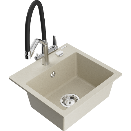 Mexen Milo 1-bowl granite sink with Duo kitchen tap, beige - 6505-69-671701-07