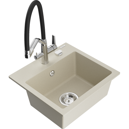 Mexen Milo granit gootsteen 1-kommer met Duo keukenkraan, beige - 6505-69-671701-07