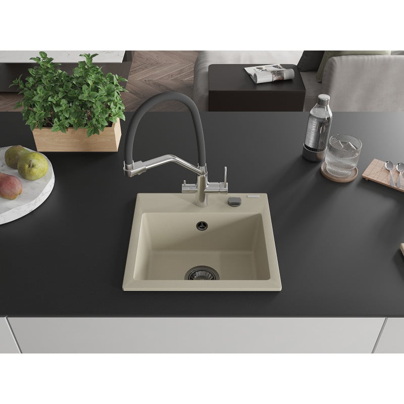 Mexen Milo fregadero de granito de 1 cubeta con grifo de cocina Duo, beige - 6505-69-671701-07-B
