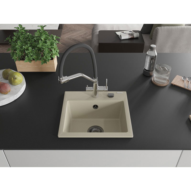 Mexen Milo lavello in granito a 1 vasca con rubinetto da cucina Duo, beige - 6505-69-671701-07-B