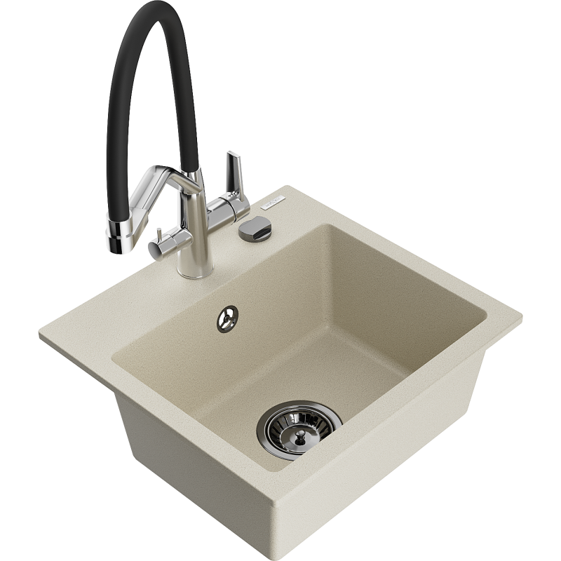 Mexen Milo Granitspüle 1-fach mit Küchenarmatur Duo, beige - 6505-69-671701-07-B