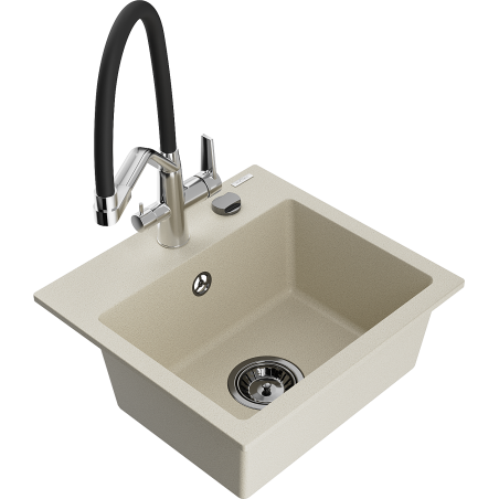Mexen Milo fregadero de granito de 1 cubeta con grifo de cocina Duo, beige - 6505-69-671701-07-B