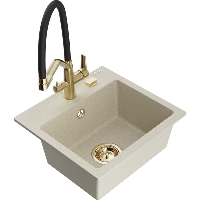 Mexen Milo fregadero de granito de 1 compartimento con grifo de cocina Duo, beige - 6505-69-671701-57-G
