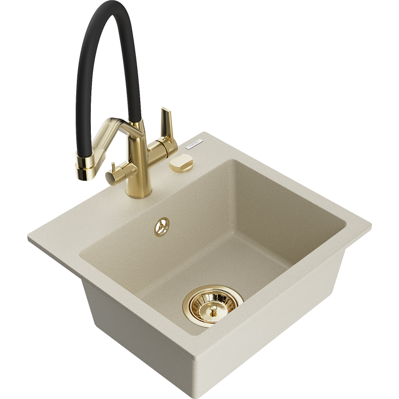 Mexen Milo lavello in granito a 1 vasca con miscelatore cucina Duo, beige - 6505-69-671701-57-G