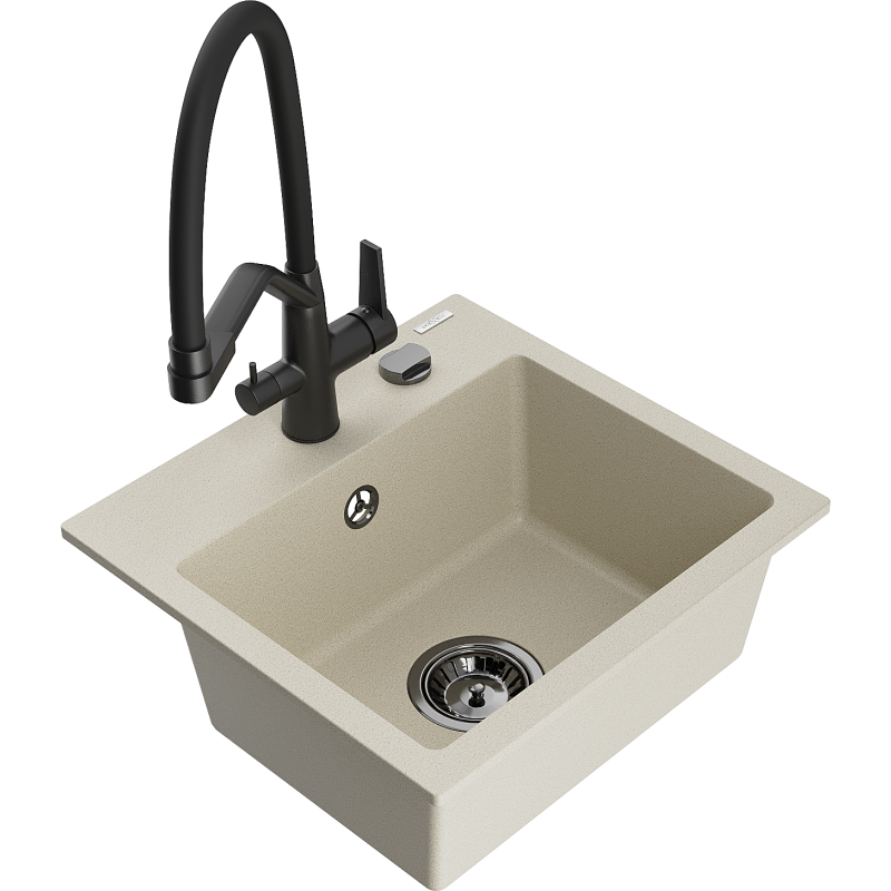 Mexen Milo fregadero de granito de 1 cubeta con grifo de cocina Duo, beige - 6505-69-671701-70-B