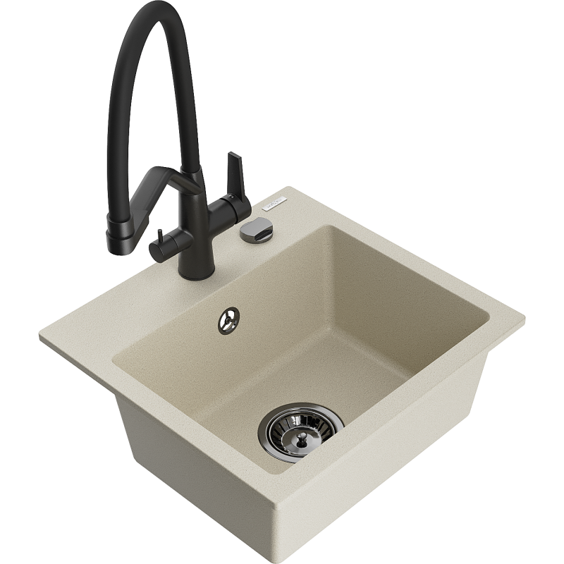Mexen Milo lavello in granito 1-vasca con miscelatore da cucina Duo, beige - 6505-69-671701-70-B
