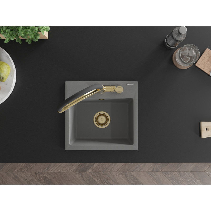 Mexen Milo fregadero de granito de 1 seno con grifo de cocina Duo, gris - 6505-71-671701-57-G