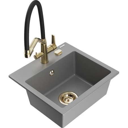 Mexen Milo fregadero de granito de un seno con grifo de cocina Duo, gris - 6505-71-671701-57-G