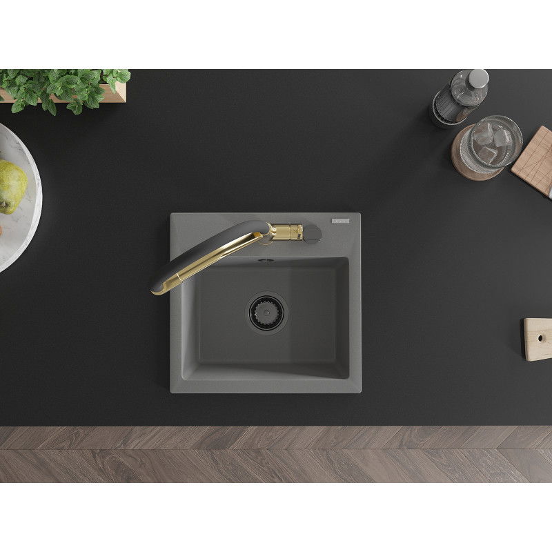 Mexen Milo lavello da cucina in granito 1 vasca con rubinetto Duo, grigio - 6505-71-671701-57-B