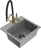 Mexen Milo granite sink 1-bowl with Duo kitchen tap, grey - 6505-71-671701-57-B