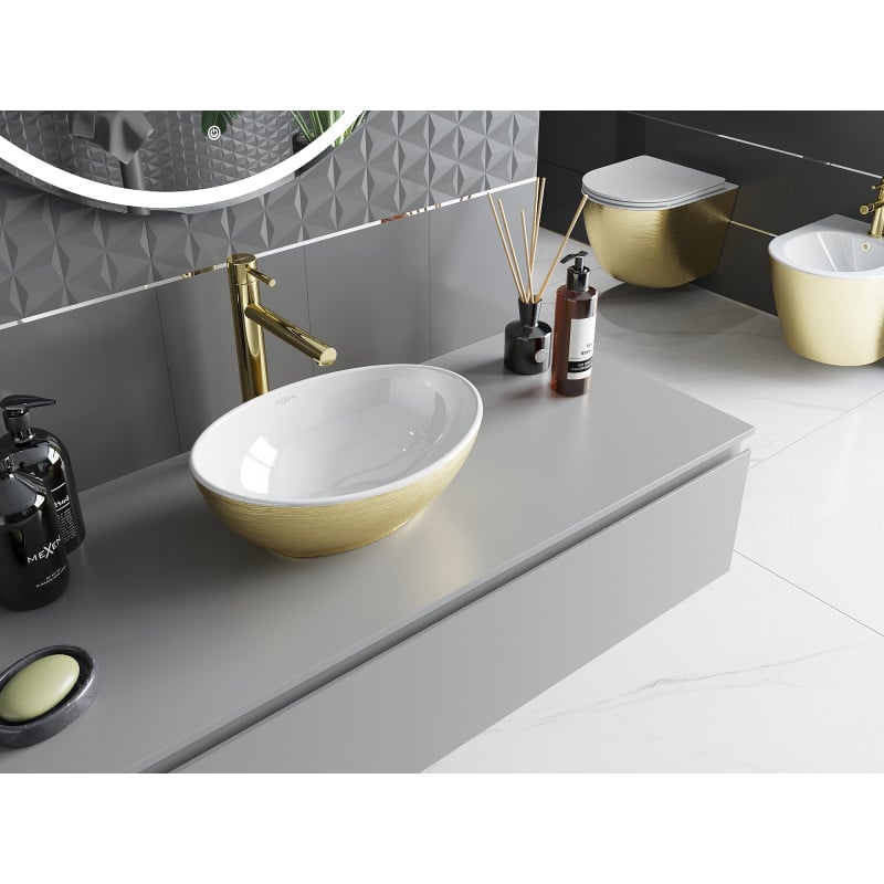 Mexen Elza lavabo sobre encimera 40 x 33 cm, blanco/dorado patrón líneas - 21014017