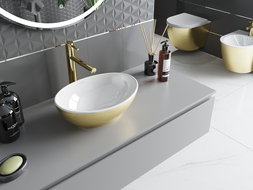 Mexen Elza lavabo da appoggio 40 x 33 cm, bianco/oro motivo linee - 21014017