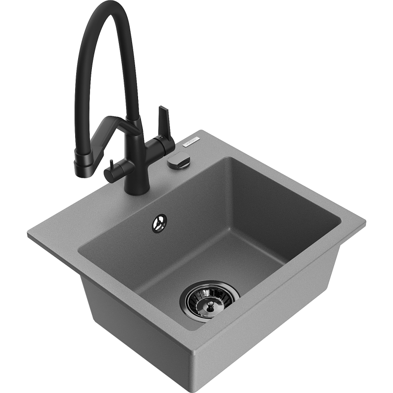 Mexen Milo 1-bowl Granite Kitchen Sink with Duo Tap, Grey - 6505-71-671701-70-B