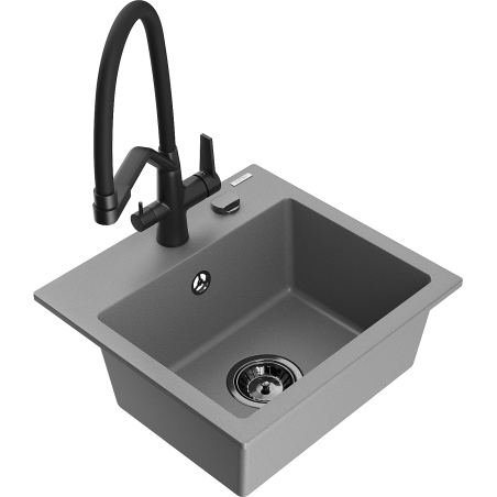 Mexen Milo 1-bowl Granite Kitchen Sink with Duo Tap, Grey - 6505-71-671701-70-B