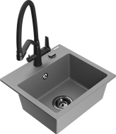 Mexen Milo lava-louça de granito de 1 cuba com torneira de cozinha Duo, cinza - 6505-71-671701-70-B