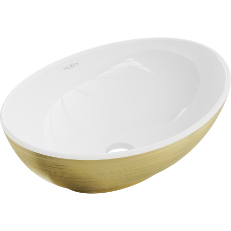 Mexen Elza opbouwwastafel 40 x 33 cm, wit/goud lijnpatroon - 21014017